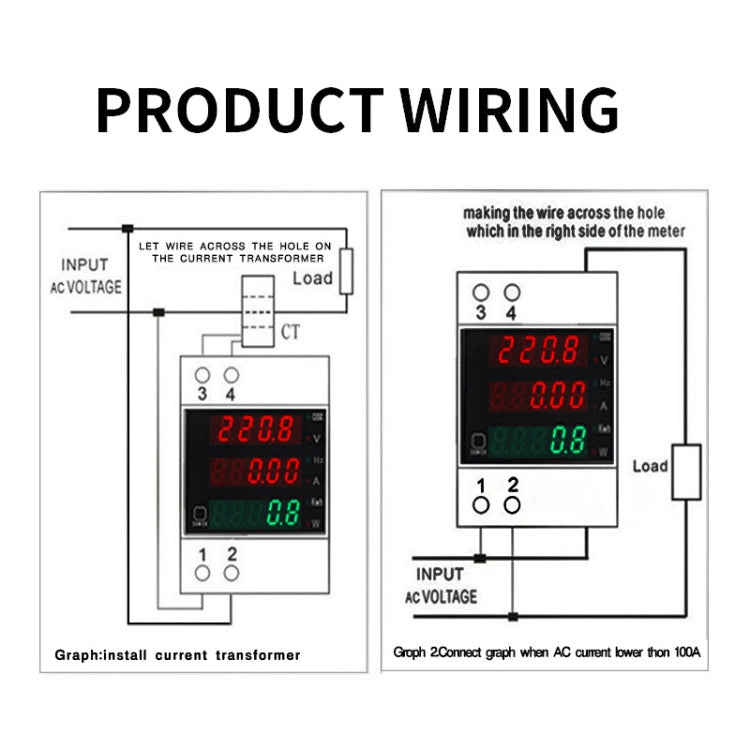 D52-2058 Wattmeter Din rail Volt Current Meter, Specification: AC80-300V Built-in CT - Current & Voltage Tester by PMC Jewellery | Online Shopping South Africa | PMC Jewellery