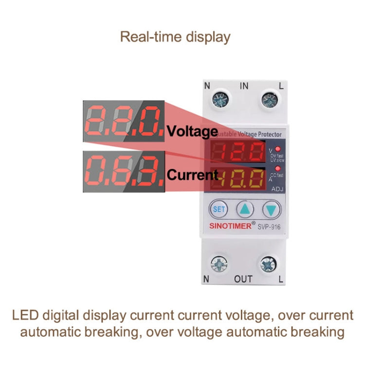 SINOTIMER SVP-916 Adjustable Self-resetting Over-voltage Under-voltage Protector, Current: 40A - free shipping - PMC TechLife - Order now!