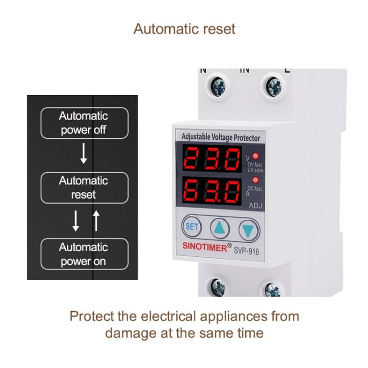 SINOTIMER SVP-916 Adjustable Self-resetting Over-voltage Under-voltage Protector, Current: 63A - Other Tester Tool by SINOTIMER | Online Shopping South Africa | PMC TechLife | Buy Now Pay Later Mobicred