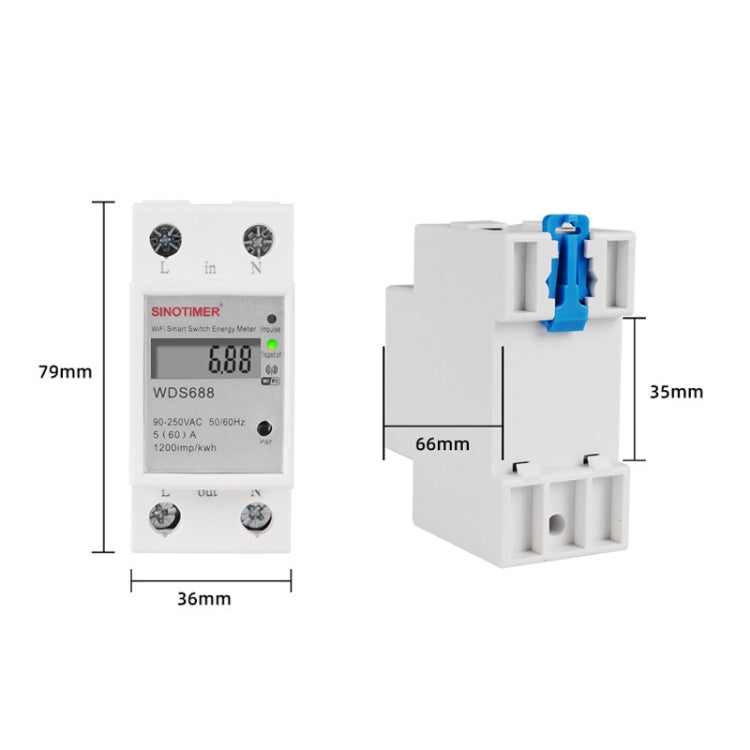 SINOTIMER WDS688 Smart WiFi Single-Phase Power Meter Mobile APP Home Rail Meter 5-60A 230V - free shipping - PMC TechLife - Order now!