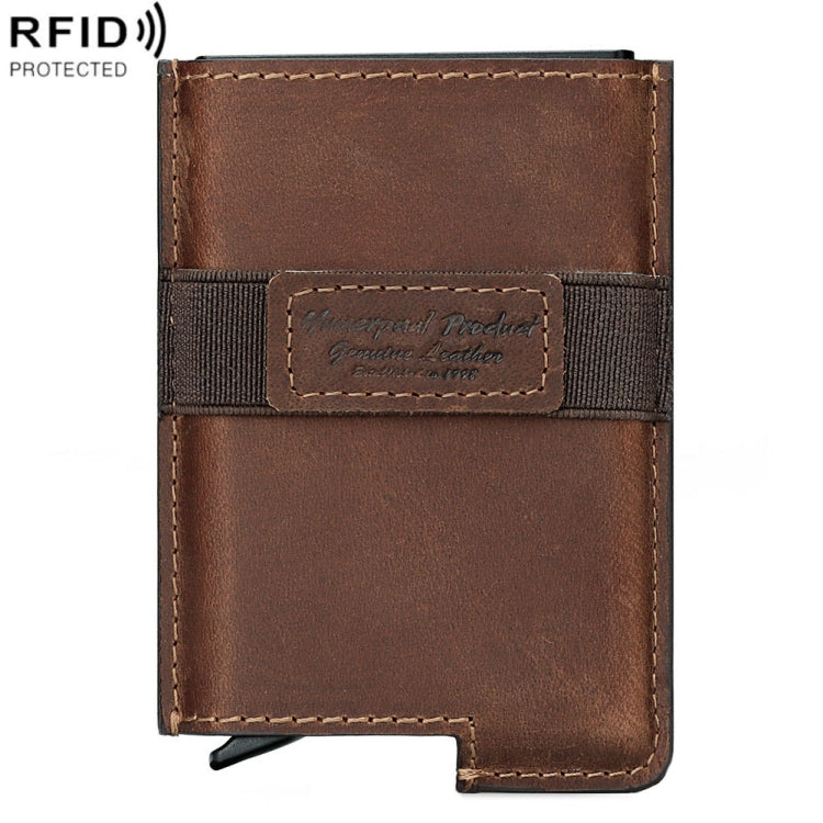 HUMERPAUL BP977 RFID Anti-Theft Card Box Leather Automatic Credit Card Set(Dark Brown) - Antimagnetic RFID Package by HUMERPAUL | Online Shopping South Africa | PMC TechLife | Buy Now Pay Later Mobicred