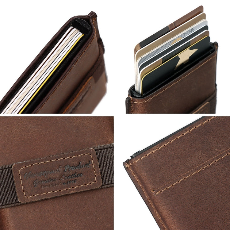HUMERPAUL BP977 RFID Anti-Theft Card Box Leather Automatic Credit Card Set(Brown) - free shipping - PMC TechLife - Order now!