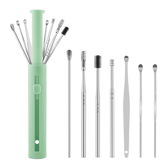 2 Packs Push-Pull Cylinder Storage Ear Scoop Set, Specification: 7 PCS/Set Green - Ear Care Tools by PMC Jewellery | Online Shopping South Africa | PMC Jewellery