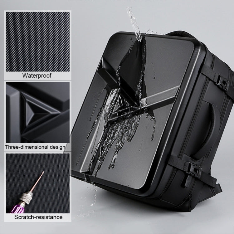 Large-capacity Waterproof Expandable Hard Shell Backpack with USB Charging Hole(162 Black) - Backpack by PMC TechLife | Online Shopping South Africa | PMC TechLife
