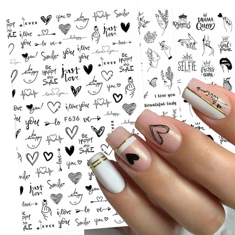 10 PCS Cartoon Heart Letters Comic Character Nail Art Sticker 3D Adhesive Nail Stickers(F637) - Nail Stickers by PMC Jewellery | Online Shopping South Africa | PMC Jewellery