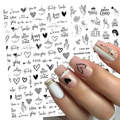 10 PCS Cartoon Heart Letters Comic Character Nail Art Sticker 3D Adhesive Nail Stickers(F638) - Nail Stickers by PMC Jewellery | Online Shopping South Africa | PMC Jewellery