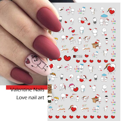 10 PCS Cartoon Heart Letters Comic Character Nail Art Sticker 3D Adhesive Nail Stickers(F636) - Nail Stickers by PMC Jewellery | Online Shopping South Africa | PMC Jewellery