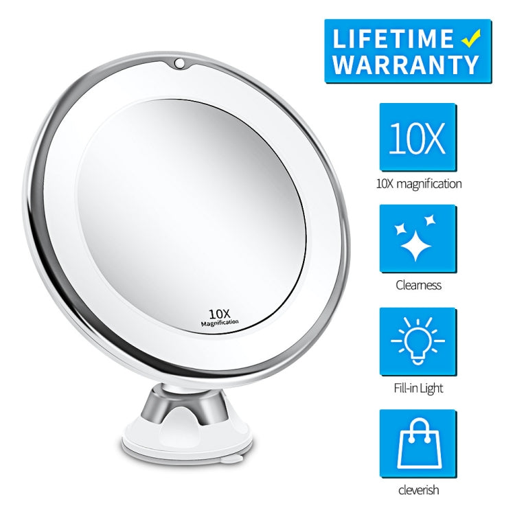 12cm Makeup Mirror with LED Fill Light 10X Magnification Suction Cup Beauty Mirror - Mirror by PMC Jewellery | Online Shopping South Africa | PMC Jewellery