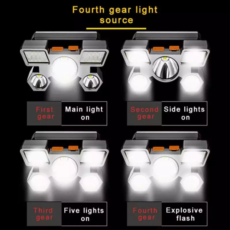 LED Five-headed Aircraft Light USB Rechargeable Headlamp Mining Light - Headlamp by PMC Jewellery | Online Shopping South Africa | PMC Jewellery