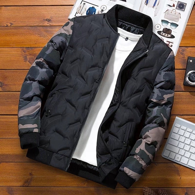 Men Jacket Winter Down Cotton Jacket Camouflage Baseball Jacket, Size: 2XL(Black) - Cardigan by PMC Jewellery | Online Shopping South Africa | PMC Jewellery