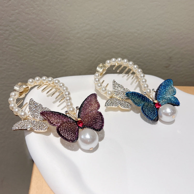 4pcs Rhinestone Butterfly Hair Clip Embroidered Ponytail Hair Clasp(Blue) - Head Bands by PMC Jewellery | Online Shopping South Africa | PMC Jewellery