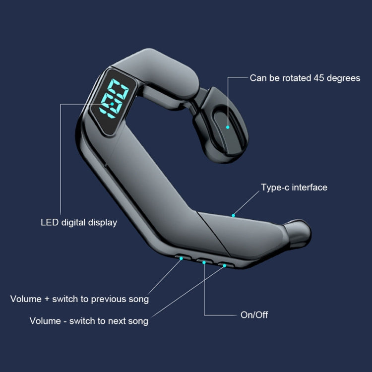 V19 Bone Conduction Digital Display Stereo Hanging Ear Sports Bluetooth Headset(White) - Bluetooth Earphone by PMC Jewellery | Online Shopping South Africa | PMC Jewellery