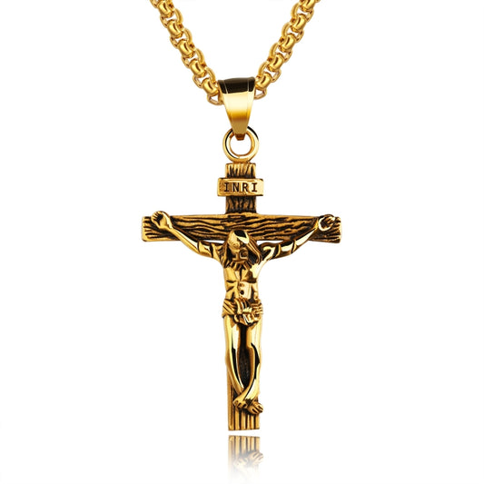 OPK 810 Retro Cross Frame Titanium Steel Men Pendant Necklace, Color: Gold Black+3x55cm Pearl Chain - Necklaces & Pendants by OPK | Online Shopping South Africa | PMC Jewellery | Buy Now Pay Later Mobicred