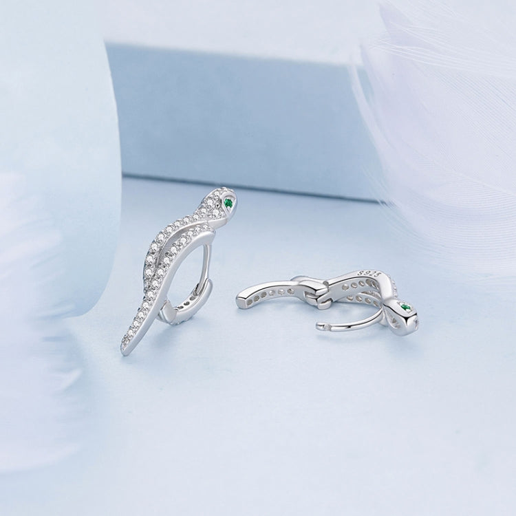 BSE669-B Sterling Silver S925 White Gold Plated Zircon Snake Earrings - Stud Earrings & Earrings by PMC Jewellery | Online Shopping South Africa | PMC Jewellery