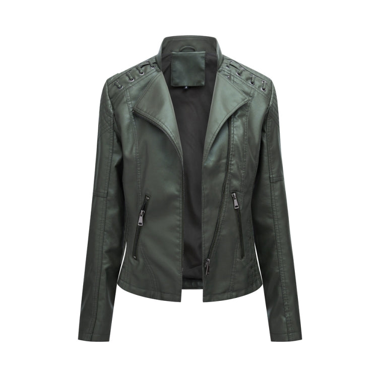 Women Short Leather Jacket Slim Jacket Motorcycle Suit, Size: S(Green) - Jacket & Loose Coat by PMC Jewellery | Online Shopping South Africa | PMC Jewellery