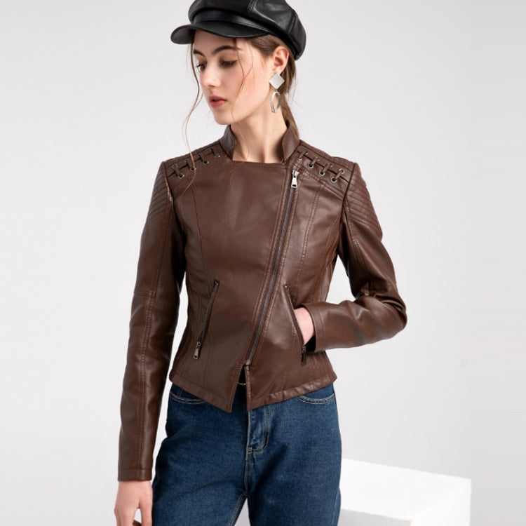 Women Short Leather Jacket Slim Jacket Motorcycle Suit, Size: S(Black) - Jacket & Loose Coat by PMC Jewellery | Online Shopping South Africa | PMC Jewellery