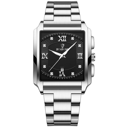 BINBOND B4143 Rectangular Outdoor Men Waterproof Quartz Watches(White Steel-Black) - Metal Strap Watches by BINBOND | Online Shopping South Africa | PMC Jewellery | Buy Now Pay Later Mobicred