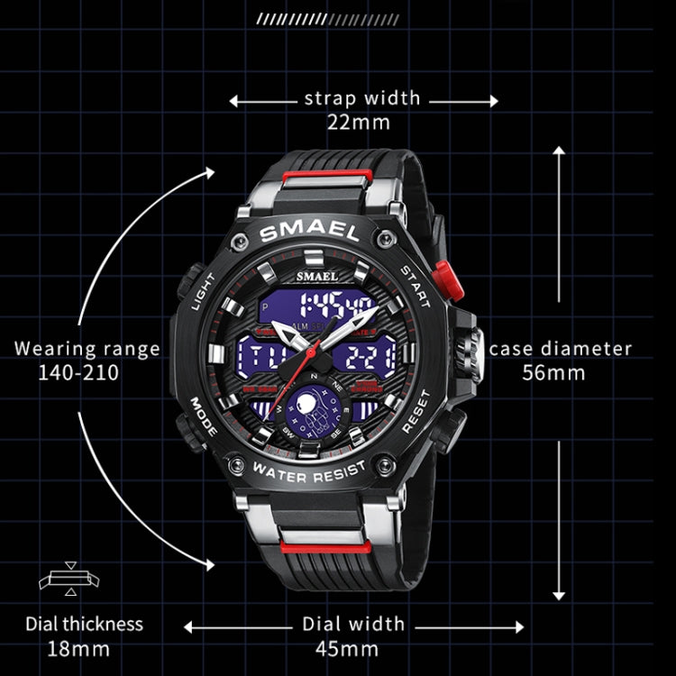 SMAEL 8069 Outdoor Multifunctional Waterproof Sports Alloy Luminous Watch(Red) - LED Digital Watches by SMAEL | Online Shopping South Africa | PMC Jewellery | Buy Now Pay Later Mobicred