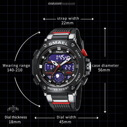 SMAEL 8069 Outdoor Multifunctional Waterproof Sports Alloy Luminous Watch(Red) - LED Digital Watches by SMAEL | Online Shopping South Africa | PMC Jewellery | Buy Now Pay Later Mobicred