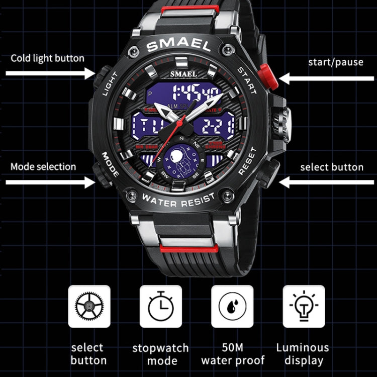 SMAEL 8069 Outdoor Multifunctional Waterproof Sports Alloy Luminous Watch(Gray) - LED Digital Watches by SMAEL | Online Shopping South Africa | PMC Jewellery | Buy Now Pay Later Mobicred