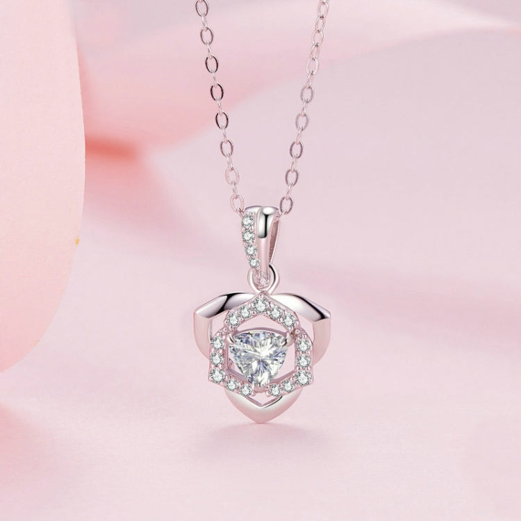 BSN299 Sterling Silver S925 Rose Heart Pendant White Gold Plated Zircon Necklace - Clothing & Beauty by PMC Jewellery | Online Shopping South Africa | PMC Jewellery