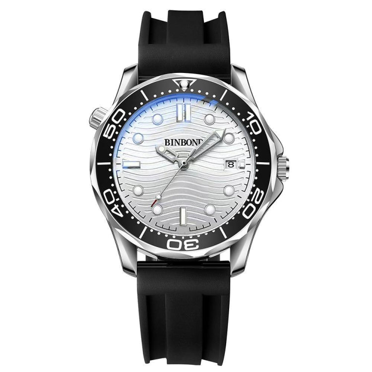 Black Silicon White Steel White BINBOND B2820 Luminous 30m Waterproof Men Sports Quartz Watch - Silicone Strap Watches by BINBOND | Online Shopping South Africa | PMC Jewellery | Buy Now Pay Later Mobicred