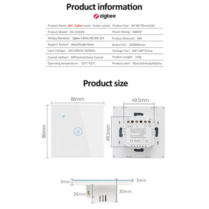 Tuya ZigBee 40A Smart High Power Water Heater Light Air Conditioner Switch Time Voice Remote Control(White) - Smart Switch by PMC Jewellery | Online Shopping South Africa | PMC Jewellery