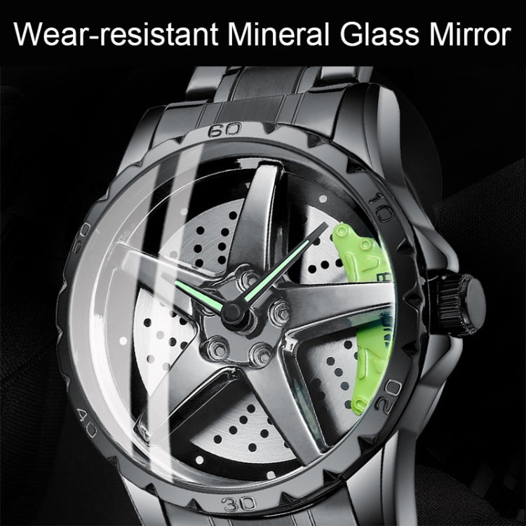 BINBOND D002 Car Hub Dial Multifunctional Waterproof and Wear-resistant Men's Watch(Black Leather-Black-Green) - Leather Strap Watches by BINBOND | Online Shopping South Africa | PMC Jewellery | Buy Now Pay Later Mobicred