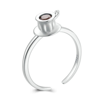 SCR906 S925 Sterling Silver Zircon Coffee Mug Open Ring -  by PMC Jewellery | Online Shopping South Africa | PMC Jewellery