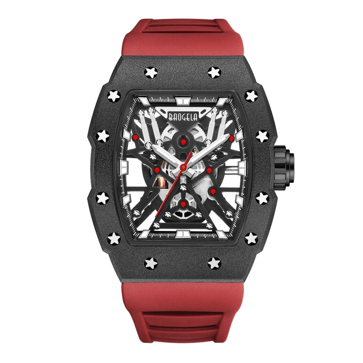 BAOGELA 224147 Wine Barrel Shaped Hollow Night Light Waterproof Sports Silicone Men Watch(Black Shell Red Belt) - Silicone Strap Watches by BAOGELA | Online Shopping South Africa | PMC Jewellery