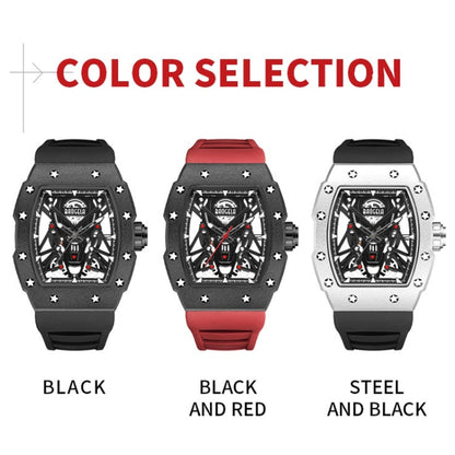 BAOGELA 224145 Barrel Skeleton Waterproof Sports Stainless Steel Silicone Men Watch(Black Shell Red Belt) - Silicone Strap Watches by BAOGELA | Online Shopping South Africa | PMC Jewellery | Buy Now Pay Later Mobicred