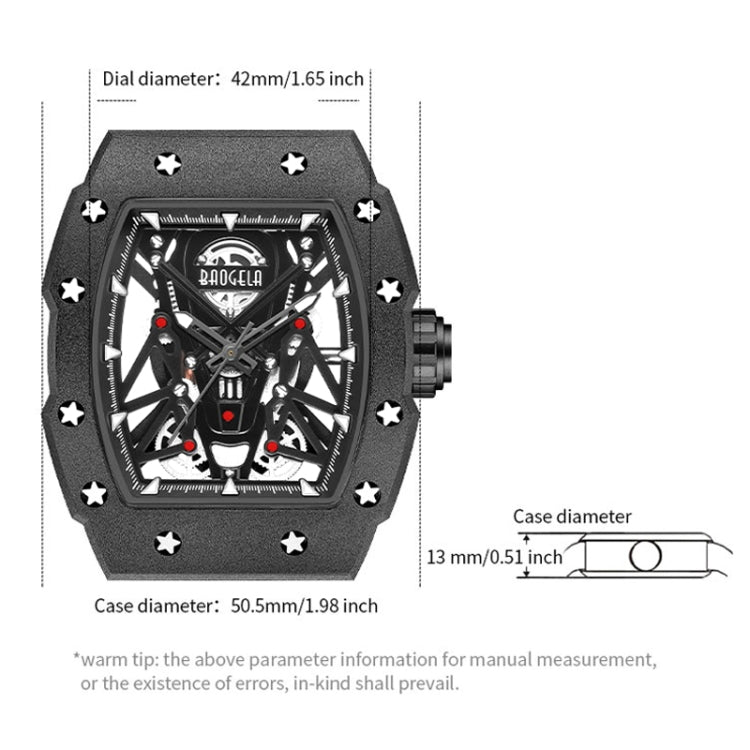 BAOGELA 224145 Barrel Skeleton Waterproof Sports Stainless Steel Silicone Men Watch(Black Shell Black Belt) - Silicone Strap Watches by BAOGELA | Online Shopping South Africa | PMC Jewellery