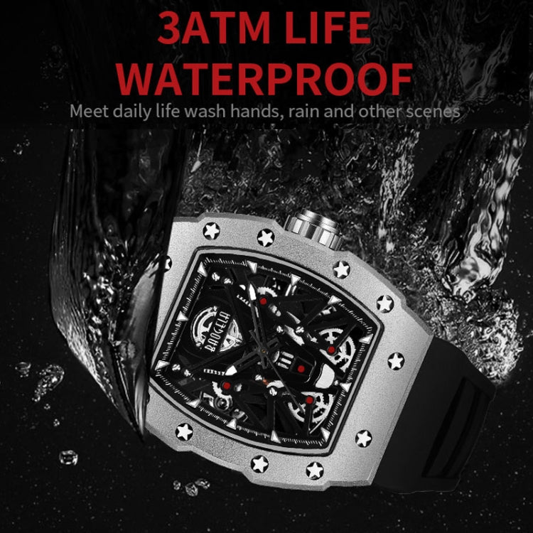 BAOGELA 224145 Barrel Skeleton Waterproof Sports Stainless Steel Silicone Men Watch(Black Shell Red Belt) - Silicone Strap Watches by BAOGELA | Online Shopping South Africa | PMC Jewellery | Buy Now Pay Later Mobicred