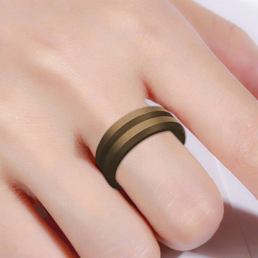 SiR053 V Shaped Grooved Edge Silicone Ring Outdoor Sports Couple Ring No.7(Brown) - Rings by PMC Jewellery | Online Shopping South Africa | PMC Jewellery