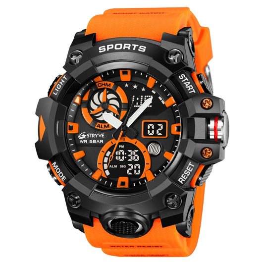 STRYVE S8027 Sports Multifunctional Luminous Dual Display Chronograph Student Watch(Orange) - Leather Strap Watches by STRYVE | Online Shopping South Africa | PMC Jewellery