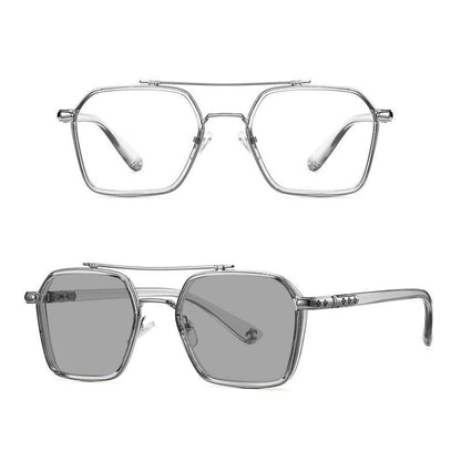 A5 Double Beam Polarized Color Changing Myopic Glasses, Lens: -250 Degrees Gray Change Grey(Gray Silver Frame) - Plain Glass Spectacles by PMC Jewellery | Online Shopping South Africa | PMC Jewellery