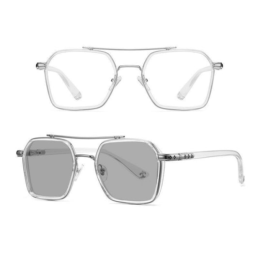 A5 Double Beam Polarized Color Changing Myopic Glasses, Lens: -350 Degrees Gray Change Grey(Transparent Silver Frame) - Plain Glass Spectacles by PMC Jewellery | Online Shopping South Africa | PMC Jewellery