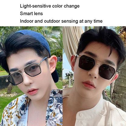 A5 Double Beam Polarized Color Changing Myopic Glasses, Lens: -550 Degrees Gray Change Grey(Transparent Silver Frame) - Plain Glass Spectacles by PMC Jewellery | Online Shopping South Africa | PMC Jewellery