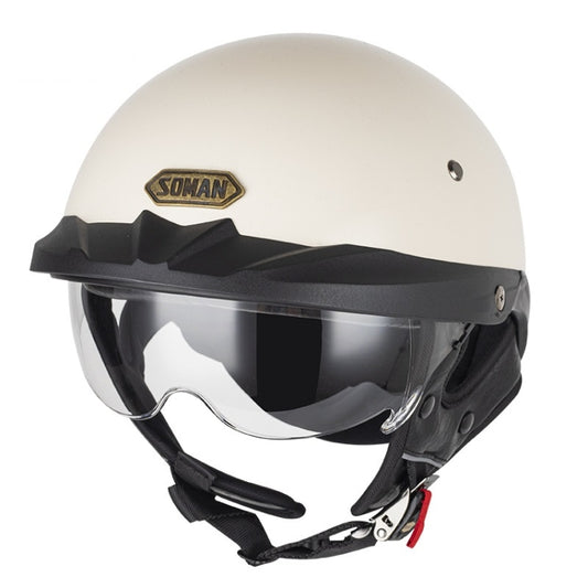 SOMAN Motorcycle Half Helmet Adjustable Helmet With Inner Mirror, Size: XL(White with Transparent Mirror) - Helmets by SOMAN | Online Shopping South Africa | PMC Jewellery | Buy Now Pay Later Mobicred