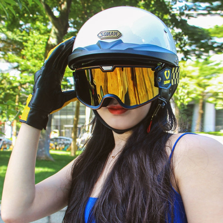 SOMAN Motorcycle Half Helmet Adjustable Helmet With Inner Mirror, Size: L(White with Transparent Mirror) - free shipping - PMC TechLife - Order now!