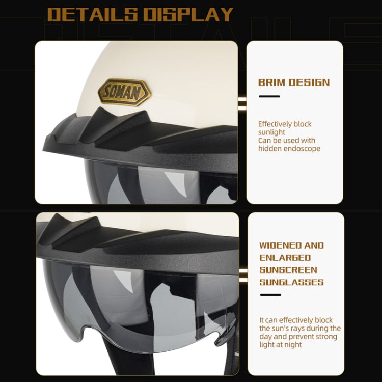 SOMAN Motorcycle Half Helmet Adjustable Helmet With Inner Mirror, Size: M(Cement Gray with Transparent Mirror) - free shipping - PMC TechLife - Order now!