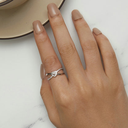 S925 Sterling Silver Plated Gold Heart-Shaped Wrap Double-Layer Rings, Size: 6(BSR464) - Rings by PMC Jewellery | Online Shopping South Africa | PMC Jewellery