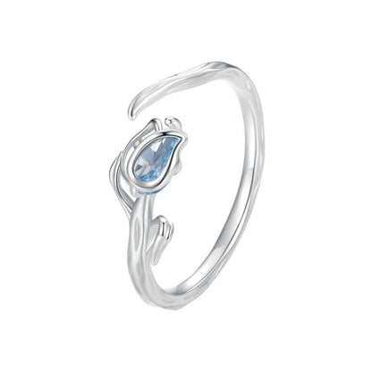 BSR465-E 925 Sterling Silver Rhodium Plated Tulip Open Ring - Rings by PMC Jewellery | Online Shopping South Africa | PMC Jewellery