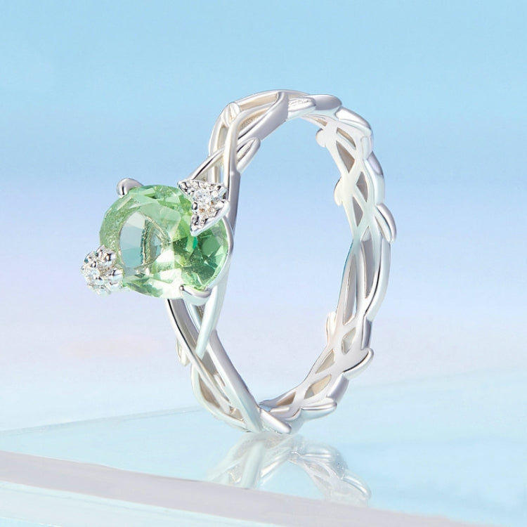 BSR466 925 Sterling Silver Plated Spinel Green Vine Ring, Size: NO.8 - Rings by PMC Jewellery | Online Shopping South Africa | PMC Jewellery