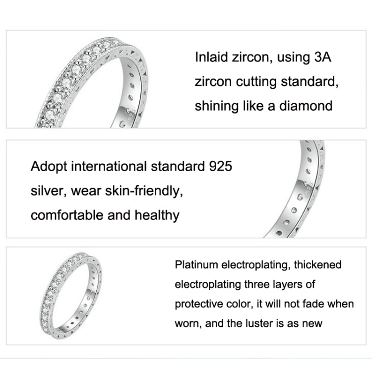 No.7 S925 Sterling Silver Platinum-plated Fine Flash Zircon Single Ring - Rings by PMC Jewellery | Online Shopping South Africa | PMC Jewellery