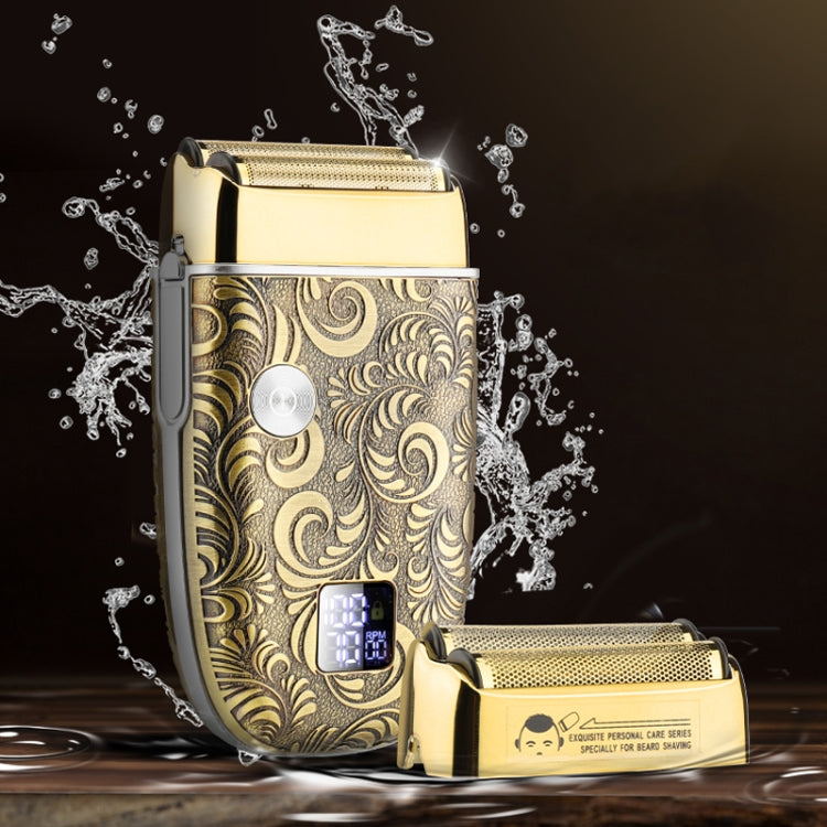 Men Electric Shaver Full Metal Body Reciprocating Shaver(Gold+Knife Net) - Electric Shavers by PMC Jewellery | Online Shopping South Africa | PMC Jewellery