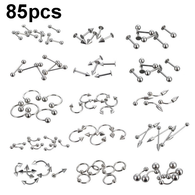 85pcs Piercing Jewelry Stainless Steel Lip Studs Eyebrow Studs Nose Studs - Jewelry Sets by PMC Jewellery | Online Shopping South Africa | PMC Jewellery