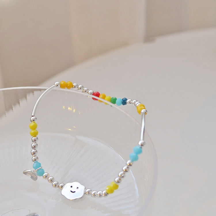 925 Silver Plated Rainbow Smile Beaded Bracelet Ladies Jewelry, Color: Cloud Rainbow - Bracelets by PMC Jewellery | Online Shopping South Africa | PMC Jewellery