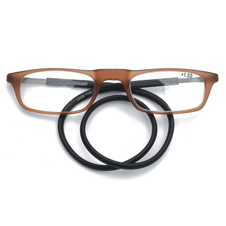 Portable Magnetic Hanging Neck Retractable Reading Glasses +325(Brown Frame Black Legs) - Presbyopic Glasses by PMC Jewellery | Online Shopping South Africa | PMC Jewellery