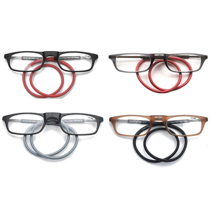 Portable Magnetic Hanging Neck Retractable Reading Glasses +300(Gray Frame Red Legs) - Presbyopic Glasses by PMC Jewellery | Online Shopping South Africa | PMC Jewellery